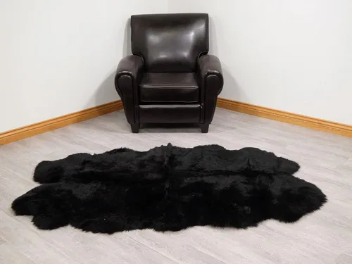 Miniatura 4 de HUAHOO Alfombra Premium de Piel de Oveja Negra, Real, de Australia, Natural, de Lujo, de Lana de Cordero Esponjosa, para Área, Fundas de Asiento
