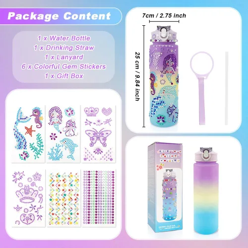 Miniatura 3 de iRFKCIOW Decora tus propios kits de botellas de agua para niñas de 4 a 12 años, botella de agua de bricolaje con calcomanías de gemas, pintura