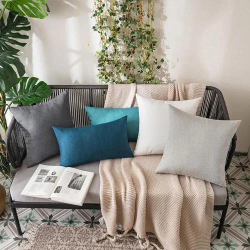 Miniatura 5 de MIULEE - Paquete de 2 fundas de almohada decorativas para exteriores, impermeables, sólidas, de imitación de lino, para jardín, casa de campo, Azul