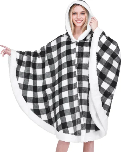 Miniatura 15 de PAVILIA Manta Vestible para Mujeres Adultas, Acogedora Manta Poncho Capa de Vellón de Felpa con Capucha, Chal Súper Suave, Manta Envolvente Angel