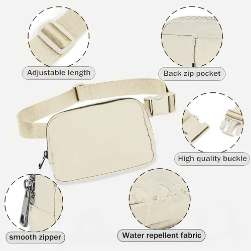 Miniatura 37 de Cangurera cruzada para mujer, mini bolsa para cinturón de 1 litro con correa ajustable de 32 a 51 pulgadas, bolsa de cintura pequeña para viajes