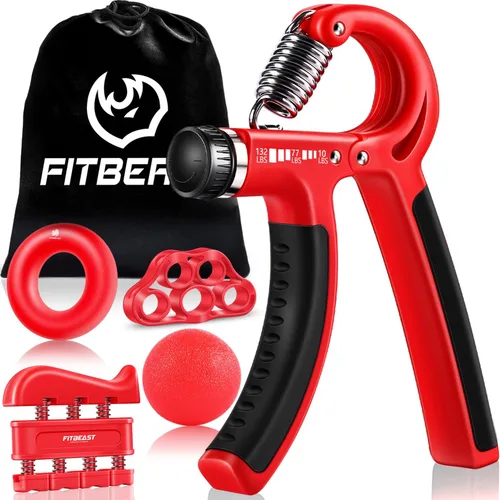 FitBeast - Kit para fortalecer mano y dedos (5 accesorios), fortalece potencia de la mano y dedos y agarre, también fortalece la muñeca Rojo
