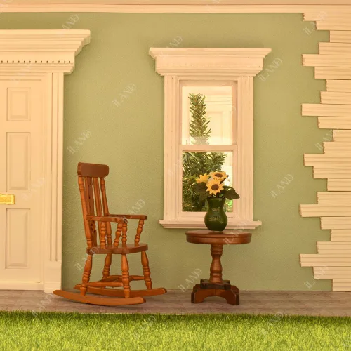 Miniatura 2 de iLAND Muebles vintage para casa de muñecas a escala 1/12, mecedora Brewster y cojín de terciopelo