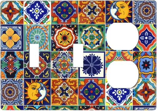 Miniatura 13 de Talavera - Azulejos mexicanos de una sola banda, placas de pared para decorar enchufes eléctricos, placa de interruptor, placa decorativa de pared