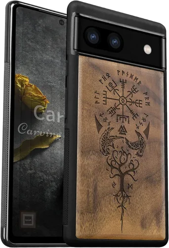 Miniatura 13 de Carveit Funda de madera para Pixel 6 Pro [madera real y TPU suave] a prueba de golpes, híbrida, cubierta de madera única y elegante compatible
