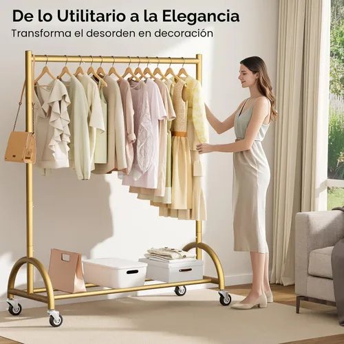 Miniatura 4 de MISSLO Perchero de ropa resistente con ruedas para colgar ropa, abrigos, ropa, vestidos, dorado