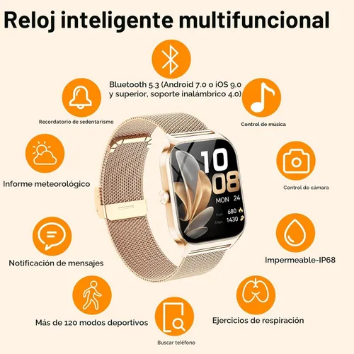 Miniatura 8 de CASCHO Relojes inteligentes para mujer (Android/iOS), reloj inteligente HD de 1.85 pulgadas con llamadas/mensajes/control de voz AI, monitor
