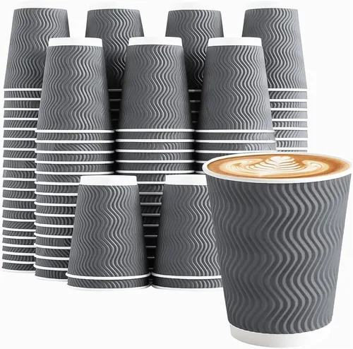 Miniatura 8 de Clawsoff Paquete de 90 tazas de café desechables de 16 onzas sin tapas, tazas de café de papel ondulado aislado gris de 16 onzas, tazas de papel