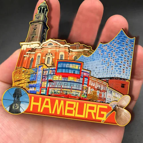 Miniatura 4 de Imán de madera de Hamburgo de Alemania 3D para nevera, recuerdos coleccionables, decoración hecha a mano, artesanías 2