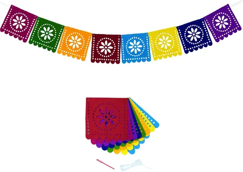 Miniatura 15 de Cartel de Picado de fieltro de cabello mexicano,Fiesta mexicana Fiesta Fieltro Banners,Decoración Día De Los Muertos Suministros para Fiesta Bandera