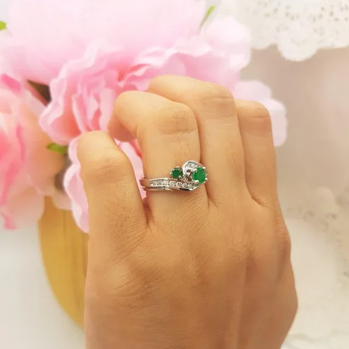 Miniatura 3 de Dazzlingrock Collection - Juego de anillos de compromiso para novia, oro blanco y esmeralda de 10 quilates