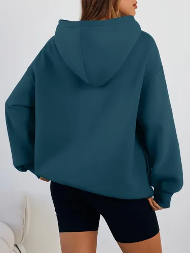 Miniatura 4 de Trendy Queen Sudaderas con capucha de gran tamaño para mujer, cómodas sudaderas de otoño a la moda 2025, trajes casuales de forro polar con bolsillos
