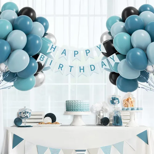 Miniatura 8 de 60 globos de autos de carreras de 12 pulgadas con globos de látex azul pizarra polvoriento, negro, verde azulado y plateado metálico