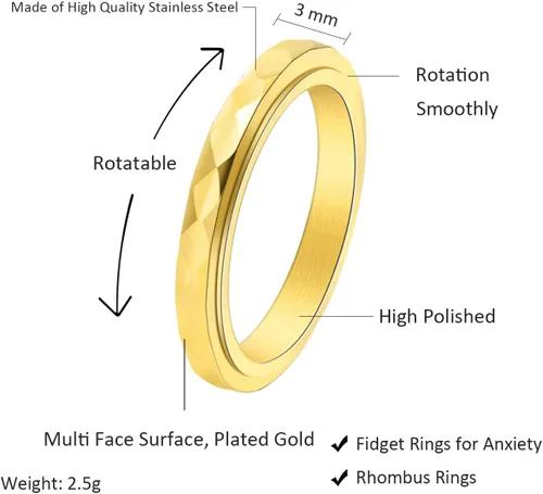 Miniatura 2 de Nanafast Anillos de ansiedad de acero de titanio de 0.118 pulgadas para mujeres y hombres, anillos multifacéticos para ansiedad, anillos giratorios