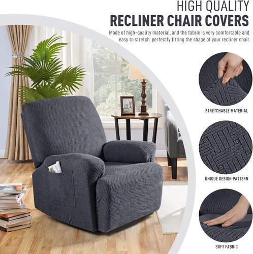 Miniatura 2 de KinCam Fundas para sillón reclinable, fundas elásticas para sillas reclinables, fundas para sofá reclinable de jacquard a rayas, protectores