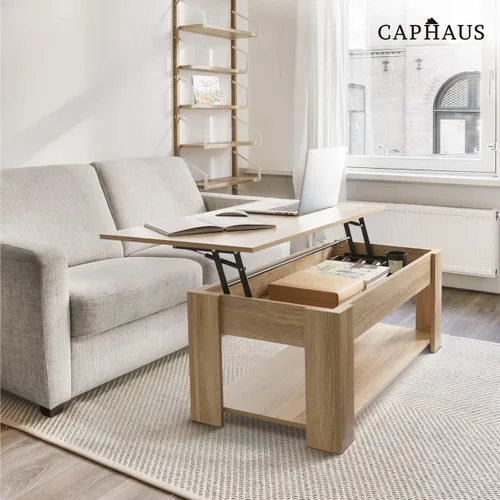 Miniatura 8 de CAPHAUS Mesa auxiliar elevable con almacenamiento y compartimento oculto, mesa elevadora para sala de estar, estante inferior abierto, 41 pulgadas