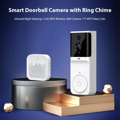 Miniatura 2 de Timbre inteligente con timbre de timbre, visión nocturna por infrarrojos, audio de 2 vías, despertador activo y despertador remoto, IP65 Blanco