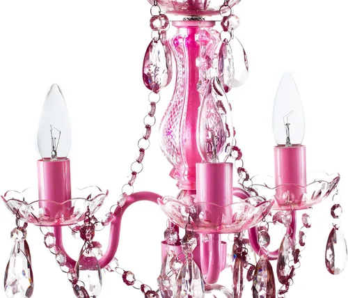 Miniatura 6 de gypsy color The Original Brink House Lámpara de Araña Colgante Swag de Enchufe de 3 Luces Rosa H17"xW12", Marco de Metal Rosa, Vástago de Vidrio