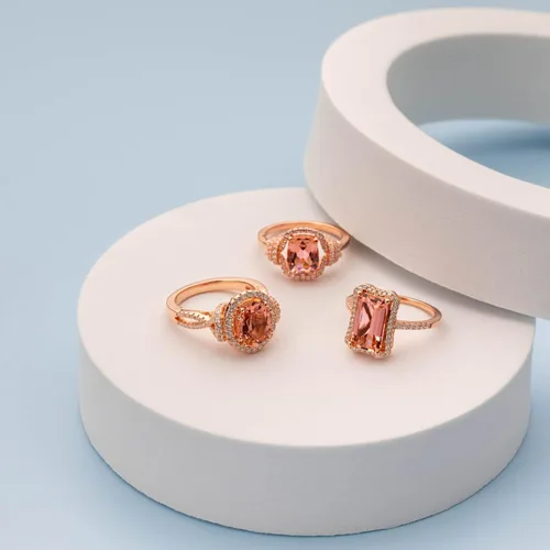 Miniatura 4 de Anillo de plata de ley de morganita simulada en tono rosa