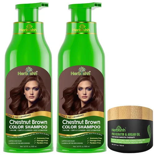 Miniatura 15 de Paquete combinado – 2 unidades de champú de color de cabello Herbishh + 1 máscara de cabello intenso de argán – Tinte para cabello gris de larga