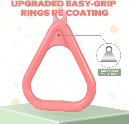 Miniatura 4 de LadyRosian Barra de Trapecio de 17" Juego de Columpios Anillos de Gimnasio Cadena Resistente de 47" Accesorios de Juego de Columpios con Mosquetones