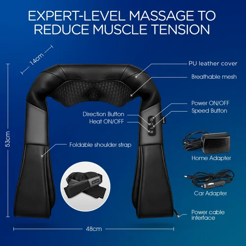 Miniatura 7 de Shiatsu - Masajeador de cuello y espalda con calor, masaje eléctrico de tejido profundo 4D para hombro, espalda, cuello y cuerpo completo, alivio
