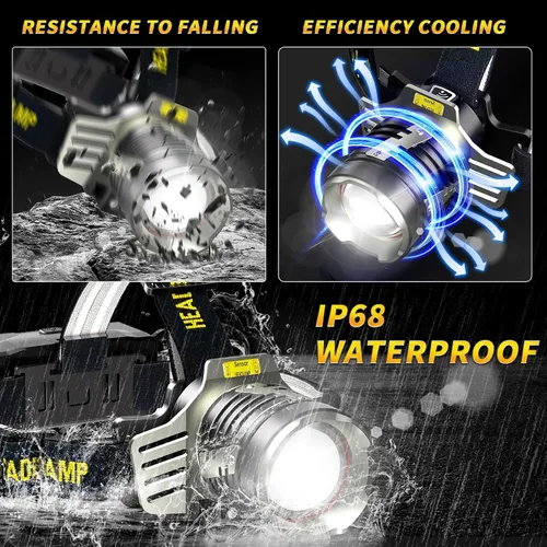 Miniatura 3 de Linterna frontal recargable, 3500 lm súper brillante con pantalla digital y 9 modos de iluminación, incluye luz roja para visión nocturna, funciona