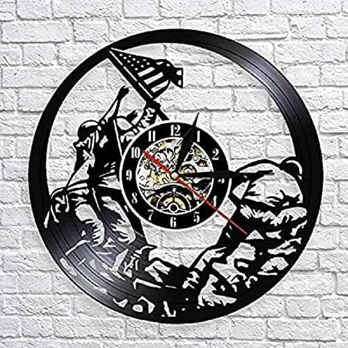 Miniatura 6 de Marines Raising The Flag On Iwo Jima Wwll Wall Art Reloj de pared Ww2 Bandera de Estados Unidos Contemporáneo Disco de vinilo Soldados Reloj Dia