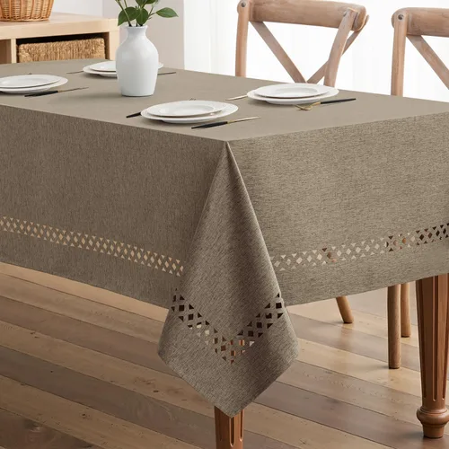Miniatura 21 de MIULEE Mantel redondo de poliéster de lino beige con recortes decorativos, impermeable, resistente a las manchas y al encogimiento, 60 x 60