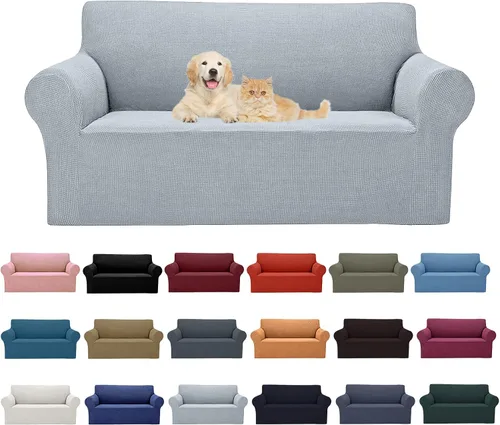 Miniatura 54 de Cupuamon Funda elástica para sofá de 1 plaza, funda protectora de muebles con parte inferior elástica de tela jacquard a cuadros pequeños para Beige
