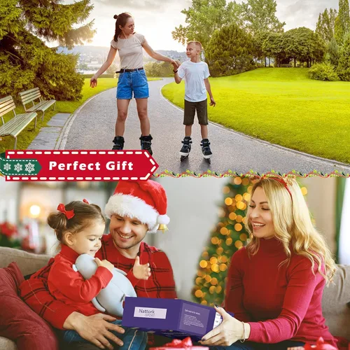 Miniatura 6 de Patines en línea NATTORK para niños, niñas y niños con ruedas completamente iluminadas, patines ajustables seguros y duraderos, patines para Negro