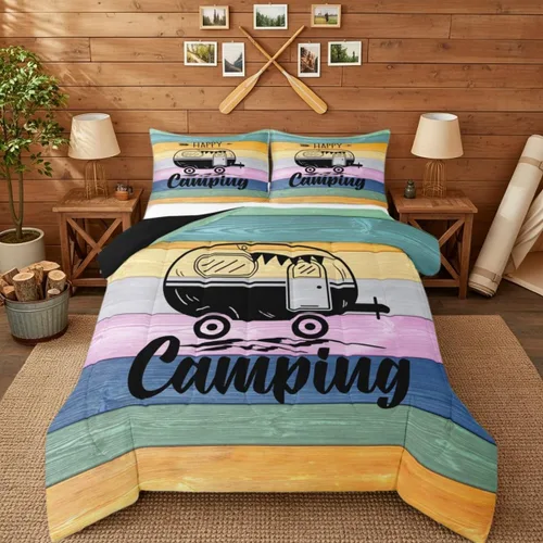 Miniatura 50 de Juego de edredón de camper tamaño matrimonial, edredón acolchado para adolescentes y niños, juego de ropa de cama rústica de granja para niños
