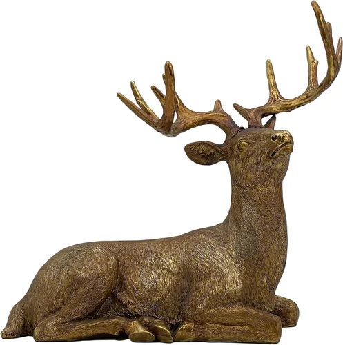 Miniatura 6 de Galt International Estatua de Reno de Resina Dorada Decoración Navideña de Mesa 14.5" Figura de Ciervo Ornamento para Sala de Estar Dormitorio