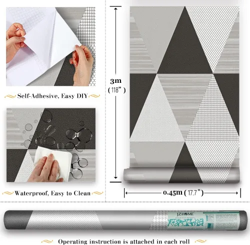Miniatura 3 de Y1337 - Papel tapiz para despegar y pegar, triángulo geométrico, 17.7 pulgadas x 9.8 pies, color gris, extraíble, diamante, autoadhesivo