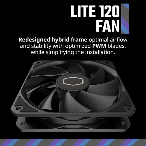 Miniatura 2 de Cooler Master MF120 Lite Black Carcasa Refrigerador Líquido Ventilador Enfriador de Aire, Ventilador de 120mm, PWM Dinámico 1,750 RPM, Palas
