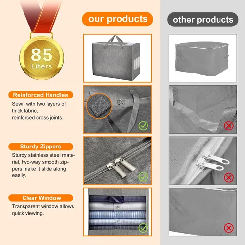 Miniatura 5 de Bolsas de almacenamiento para edredón Karceyworth, bolsas de almacenamiento extra grandes para ropa de cama con ventana transparente, asas