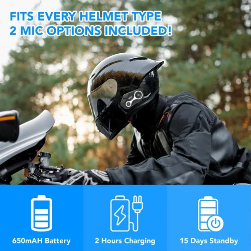 Miniatura 6 de Intercomunicador Bluetooth para motocicleta, 1000 m, sistema de comunicación para casco de moto, 2 usuarios, audífonos inalámbricos universales