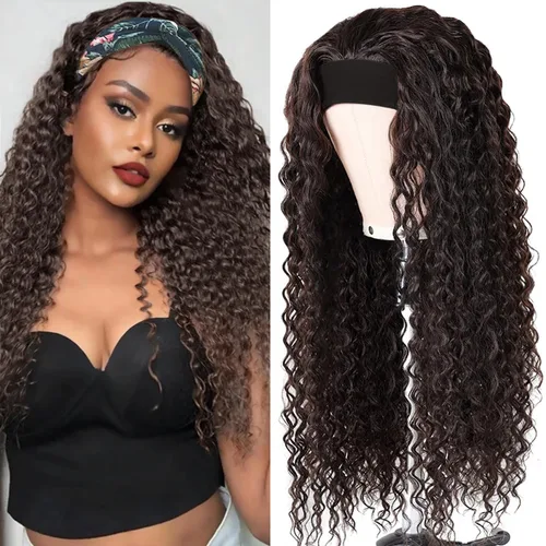 Miniatura 28 de Peluca de cabello humano con diadema de ondas profundas, sin pegamento, pelucas de cabello rizado sin encaje frontal, pelucas de cabello humano