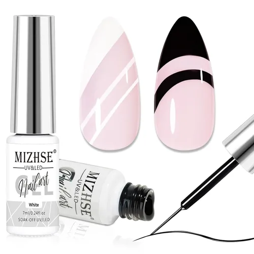 MIZHSE Gel Liner Nail Art Polish Pintura en gel en blanco y negro para uñas, diseño de líneas de remolino, pintura de puntos, kit de manicura