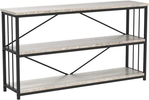 Miniatura 4 de LVB Mesa Consola Industrial de Granja, Mesas de Sofá de Entrada de Metal y Madera con Almacenamiento, Mesa de Entrada Rústica Larga de 3 Niveles