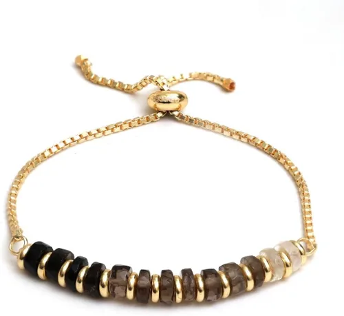 Miniatura 82 de Natural Heishi Beads With Spacers Slider Bracelet Gemstone Healing Jewelry With 14k Yellow Gold Plated 8- Inch Adjustable Length