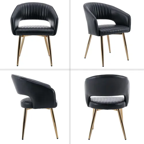 Miniatura 8 de Juego de 2 sillas de comedor modernas, tapizadas de piel sintética dorada con respaldo hueco, sillas de cocina con reposabrazos decorativos