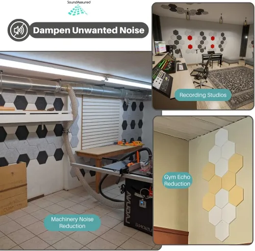 Miniatura 4 de Paneles acústicos hexagonales para amortiguación de sonido, paquete de 12 paneles autoadhesivos de absorción de sonido, tratamiento acústico Beige