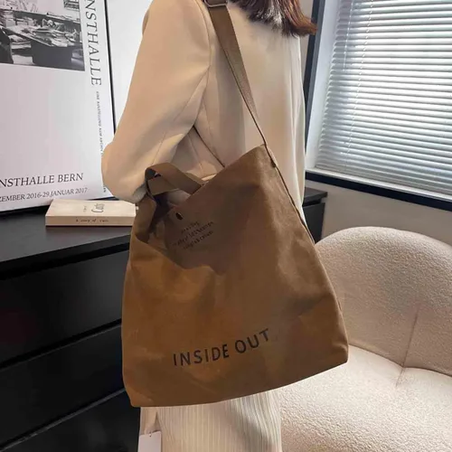 Miniatura 5 de Bolso de mano de lona grande para mujer, bolso de trabajo para hombro, bolso cruzado con asa superior, estilo vintage, estilo grunge, hobo