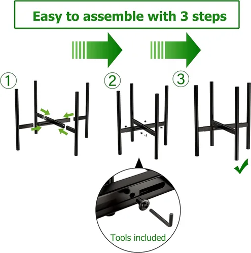 Miniatura 7 de EKNITEY Soporte ajustable para macetas: soporte de flores moderno para interiores y exteriores, organizador de plantas de metal, soporte para Negro