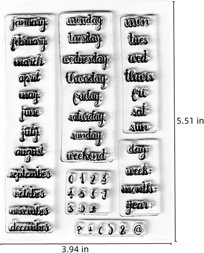 Miniatura 2 de Calendario de etiquetas de clima, patrón transparente, sellos de silicona para saludos, palabras de saludo de diario, sellos transparentes