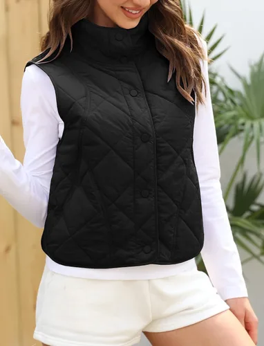 Miniatura 7 de Veatzaer Chaleco acolchado de gran tamaño para mujer, cuello alto, ligero, sin mangas, con botones