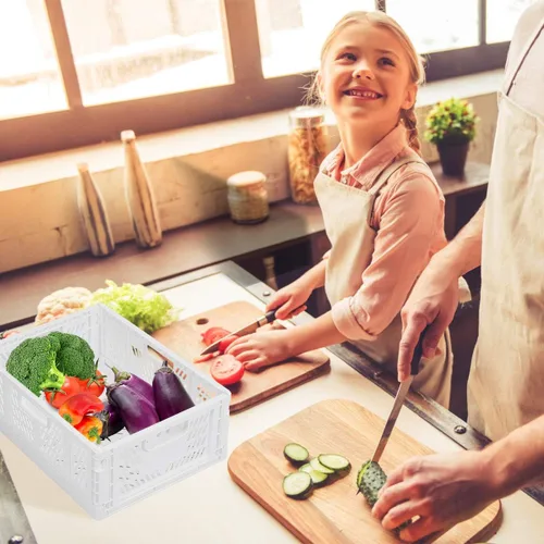 Miniatura 6 de Paquete de 4 cajas de almacenamiento plegables, organizador de cajones de plástico plegables, cesta de almacenamiento apilable para alimentos, Blanco