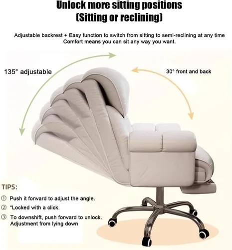 Miniatura 3 de Big and Tall Heavy Duty Executive Desk Chair 450Lb Capacity High Back Reclining with Footrest Lumbar Support Ergonomic Leather Seating,White-One
