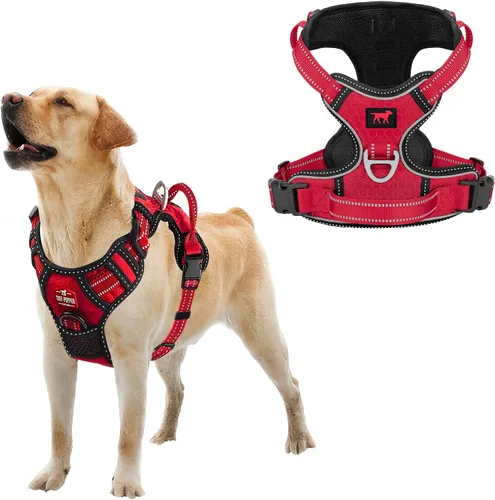 Miniatura 13 de Tuff Pupper Arnés para perro sin tirones, chaleco resistente para mascotas, clips para correa delantera y trasera, mango de seguridad fuerte